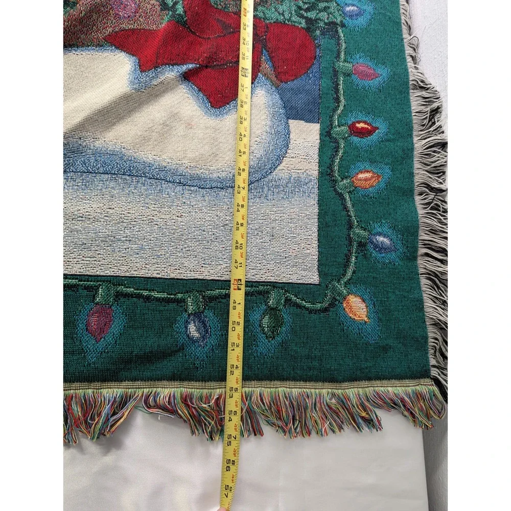 CHRISTMAS Snowman Throw Blanket‎ Tapestry  48x53 Fringe Mohawk Vintage